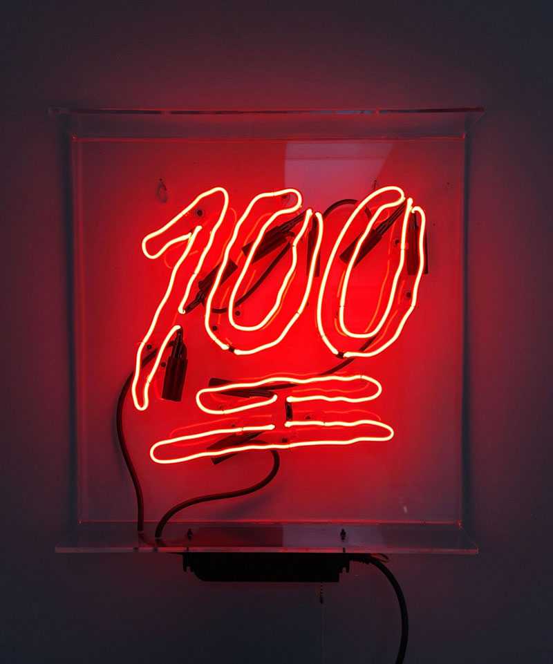 100 emoji neon sign